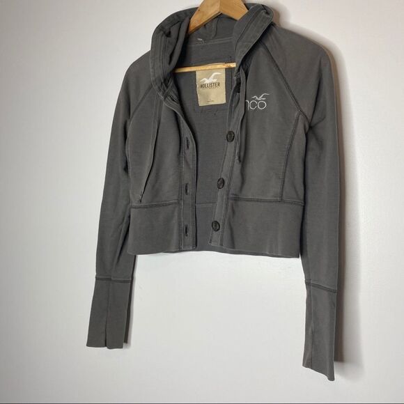 Hollister Y2K Gray Crop Hoodie sweatshirt Jacket women's size Small - Picture 3 of 9